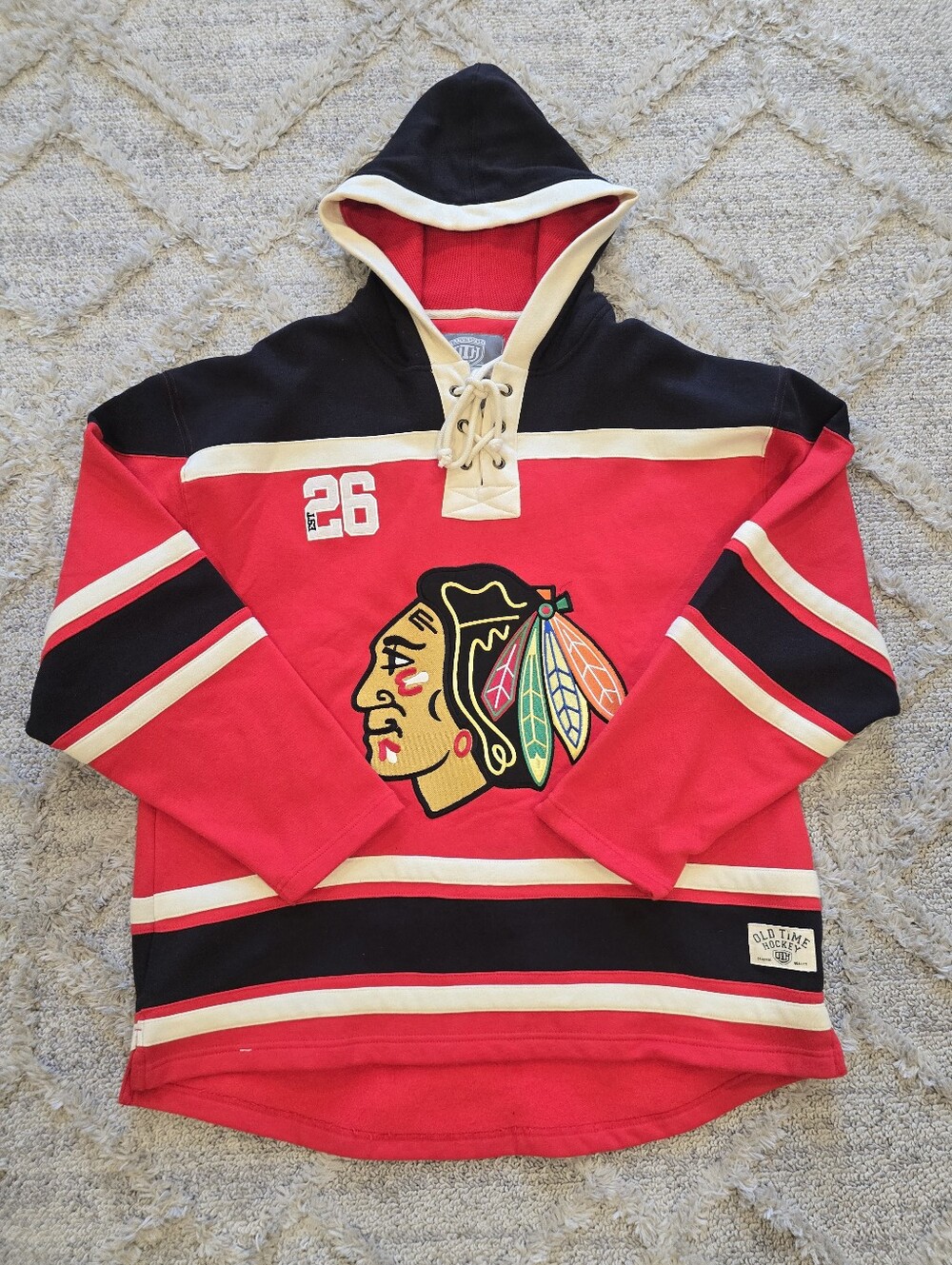 Chicago Blackhawks Old Time Hockey NHL Jersey Cotton Fleece Hoodie Sz XL